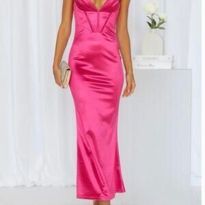 Hello Molly hot pink midi satin dress Sz XS NWT